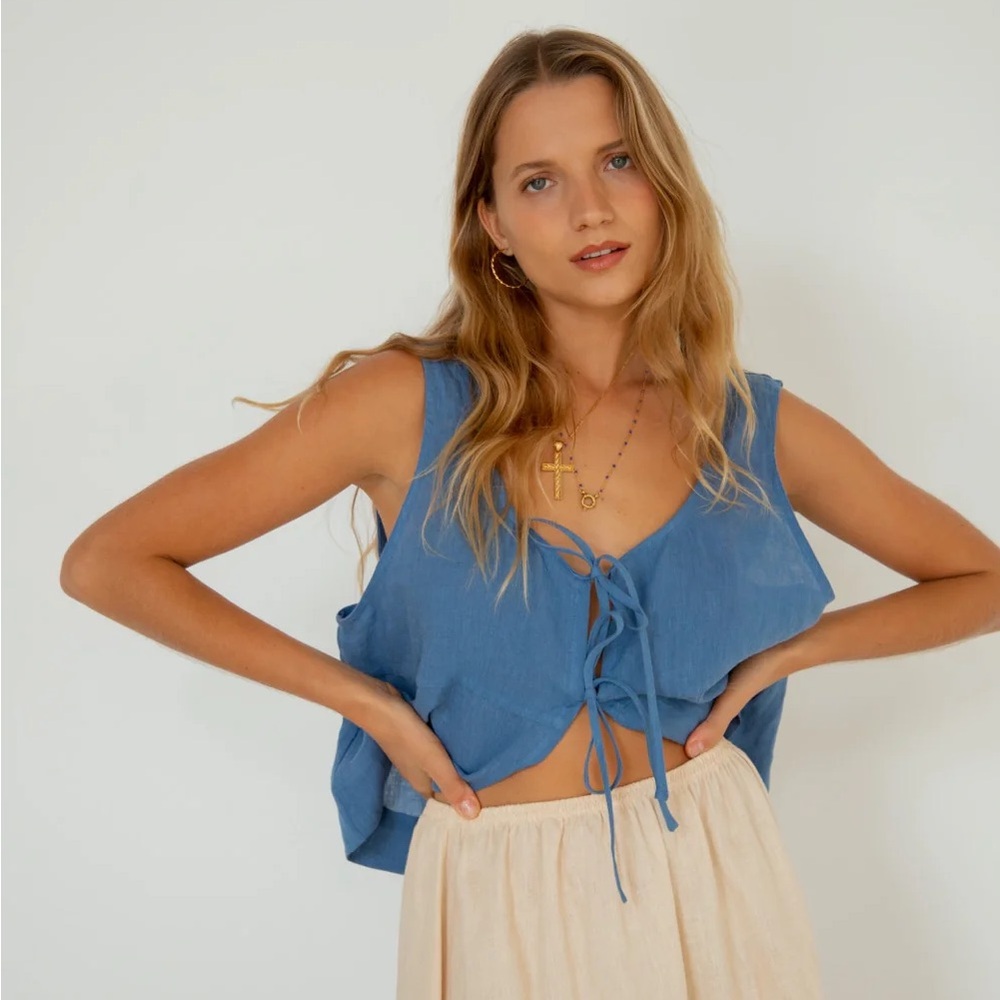 vrg girl nessa linen smock top